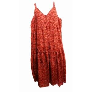 Joie Tiered Ruffle Midi Sundress Women's XXL Red Abstract Cotton Boho Popover